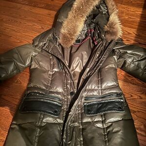 RUDSAK  Puffer Coat with Fur Trim army Green/black leather w/brown fur
